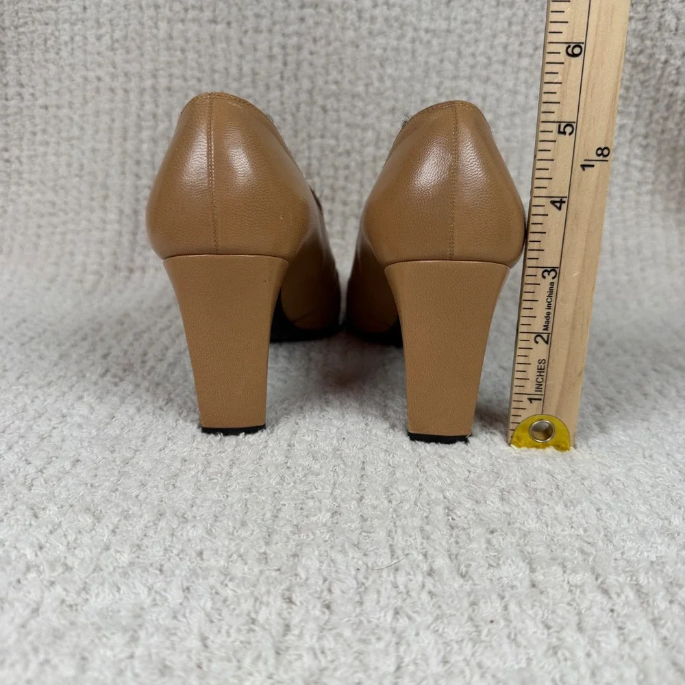Stuart Weitzman Tan Leather Square‎ Toe Block Heel Pumps 6.5B Y2K Bootie Classic